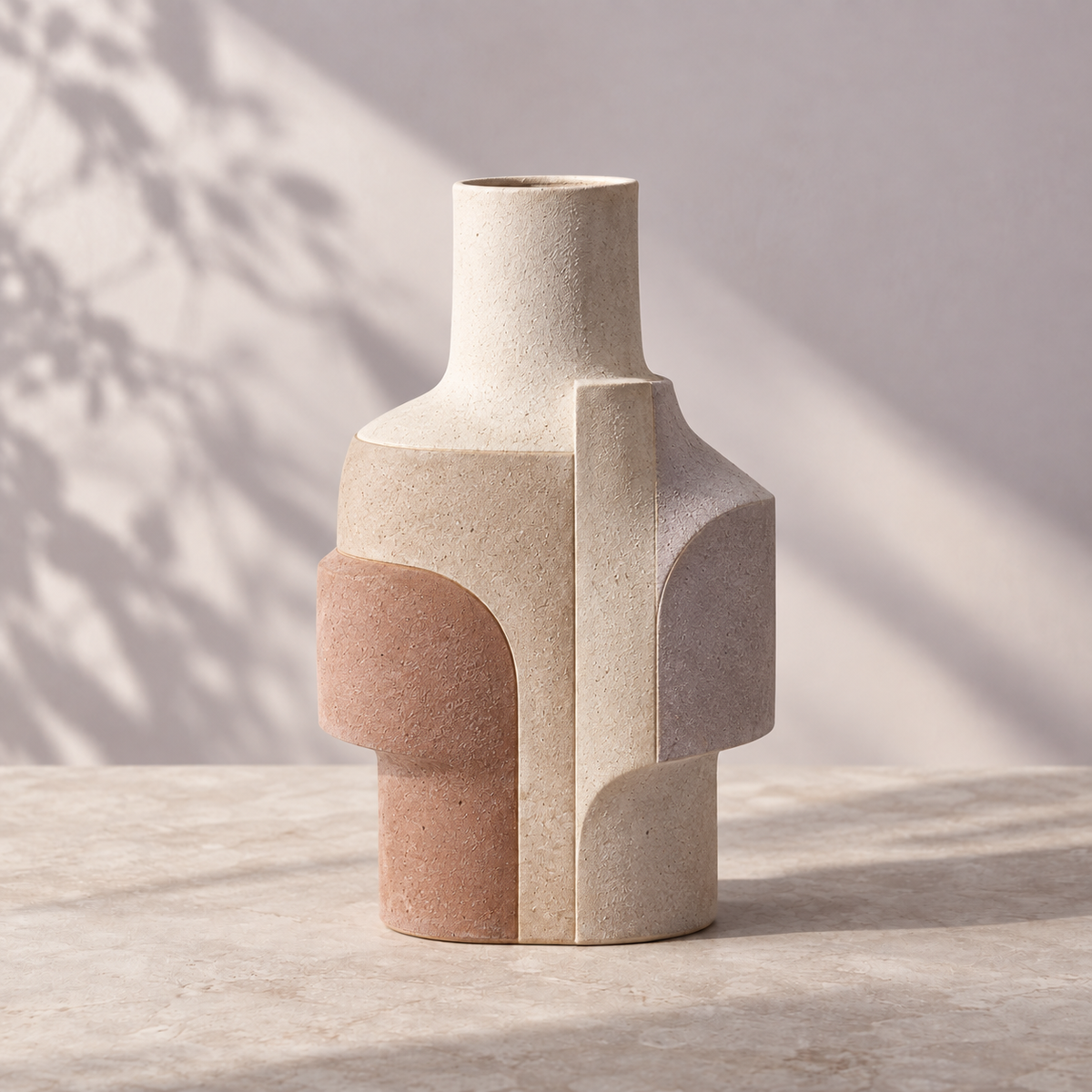 Trustyerar Warm Ivory Geometric Architectural Sculptural Vase – Modern Decorative Tabletop Accent