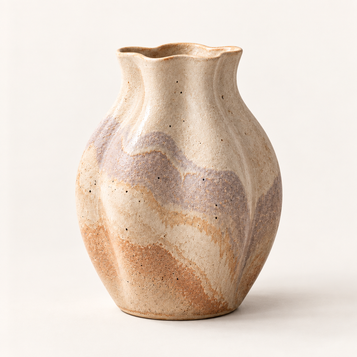 Trustyerar Warm Beige Wavy-Rim Tabletop Vase – Textured Earth-Tone Decorative Home Accent