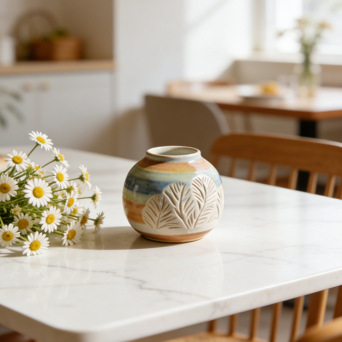 Gradient Colorful Leaf Small Bud Vase - Hand-Carved Foliage Ceramic Vase for Daisies