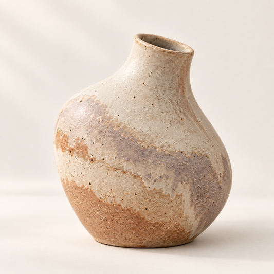 Trustyerar Warm Beige Speckled Tabletop Vase – Rounded Decorative Home Accent