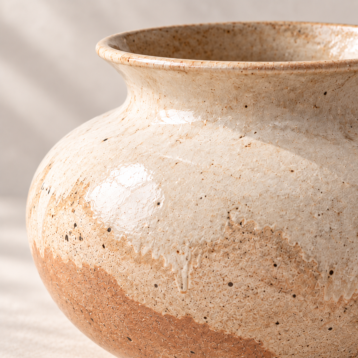 Trustyerar Warm Beige Wide-Rim Tabletop Vase – Rounded Earth-Tone Decorative Home Accent