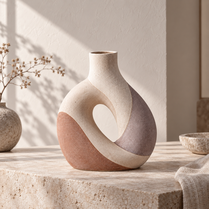 Trustyerar Warm Ivory Open-Center Sculptural Vase – Modern Decorative Tabletop Accent