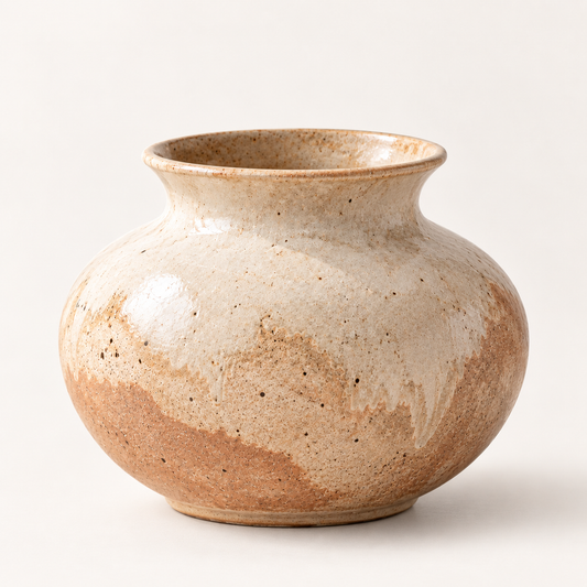 Trustyerar Warm Beige Wide-Rim Tabletop Vase – Rounded Earth-Tone Decorative Home Accent