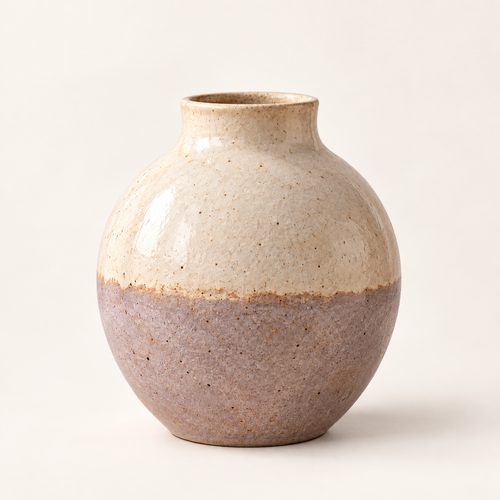 Trustyerar Warm Ivory and Soft Taupe Two-Tone Tabletop Vase – Rounded Decorative Home Accent