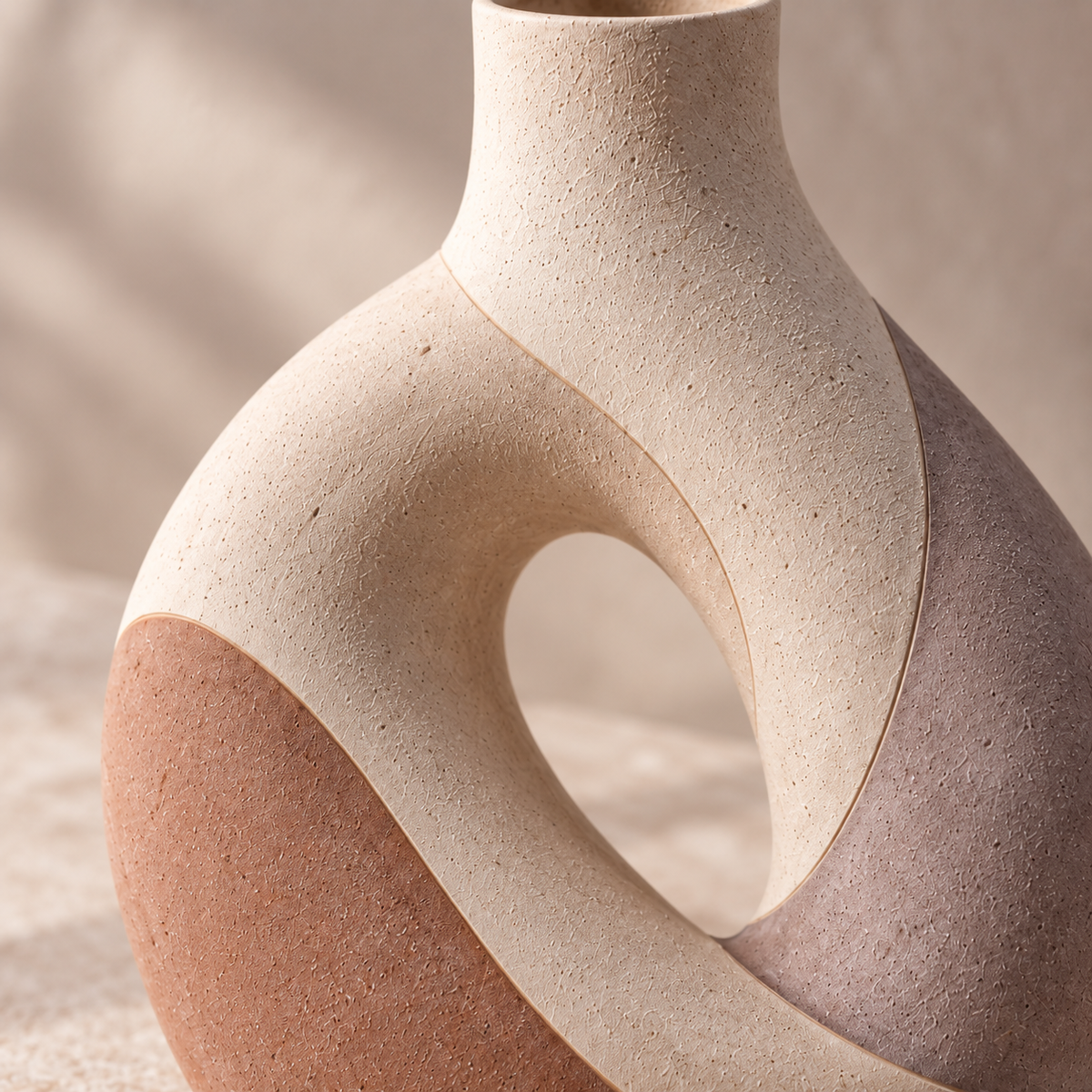Trustyerar Warm Ivory Open-Center Sculptural Vase – Modern Decorative Tabletop Accent