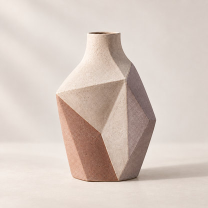 Trustyerar Warm Ivory Faceted Geometric Sculptural Vase – Modern Decorative Tabletop Accent