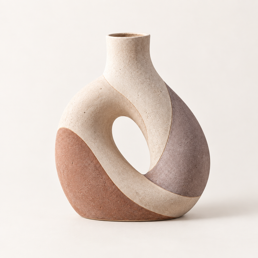 Trustyerar Warm Ivory Open-Center Sculptural Vase – Modern Decorative Tabletop Accent