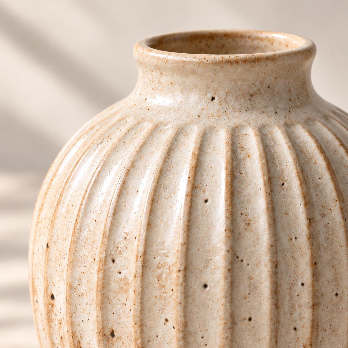Trustyerar Warm Beige Ribbed Tabletop Vase – Rounded Textured Decorative Home Accent