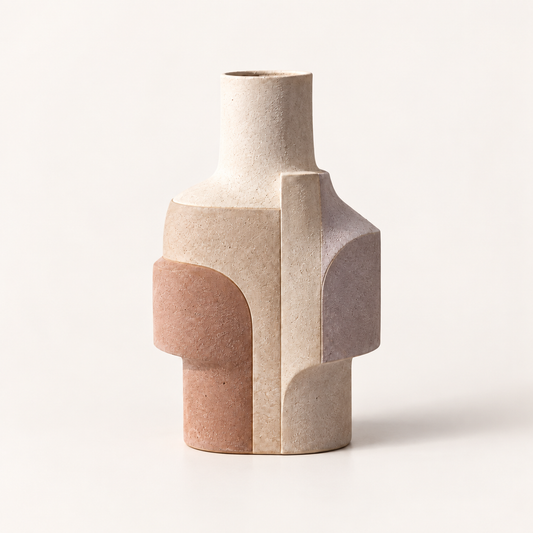 Trustyerar Warm Ivory Geometric Architectural Sculptural Vase – Modern Decorative Tabletop Accent
