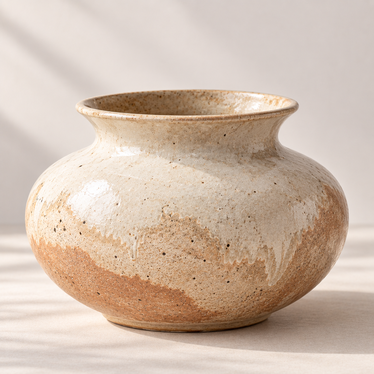 Trustyerar Warm Beige Wide-Rim Tabletop Vase – Rounded Earth-Tone Decorative Home Accent