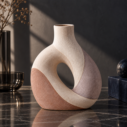 Trustyerar Warm Ivory Open-Center Sculptural Vase – Modern Decorative Tabletop Accent