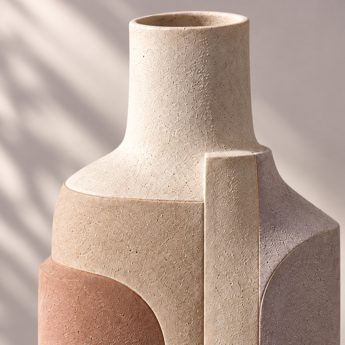 Trustyerar Warm Ivory Geometric Architectural Sculptural Vase – Modern Decorative Tabletop Accent